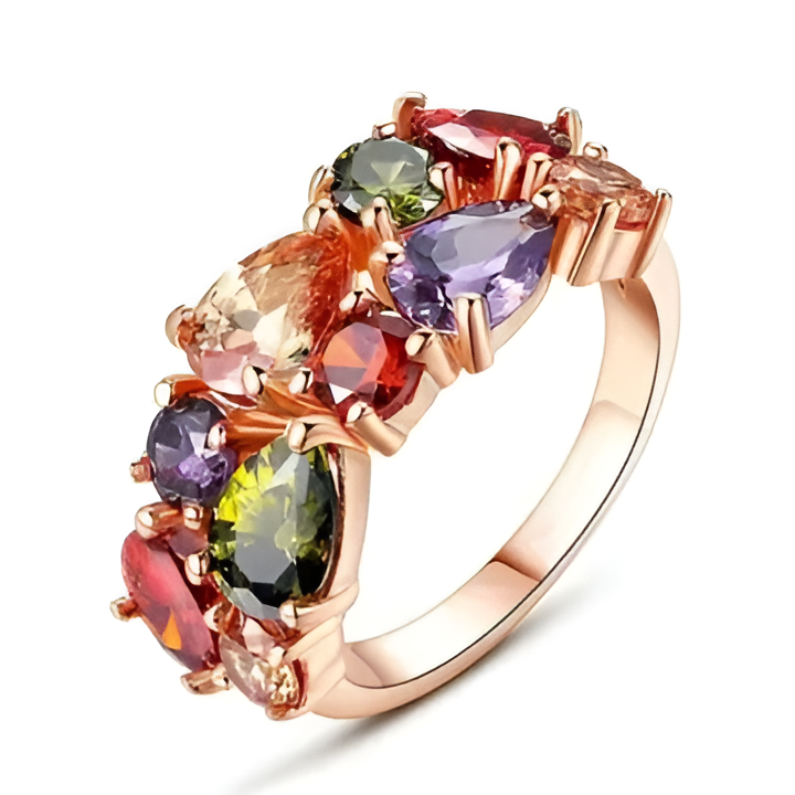 Colorful Crystals Layer Gold Ring