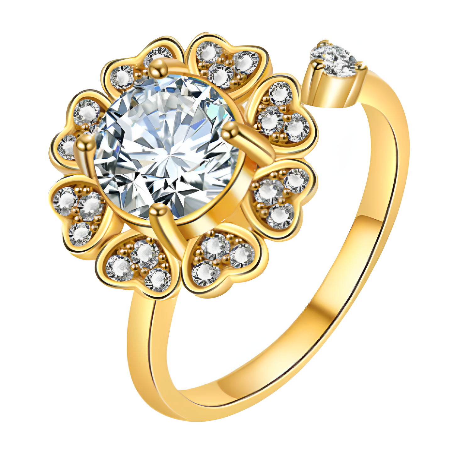 Zirconia Heart Petal Gold Ring