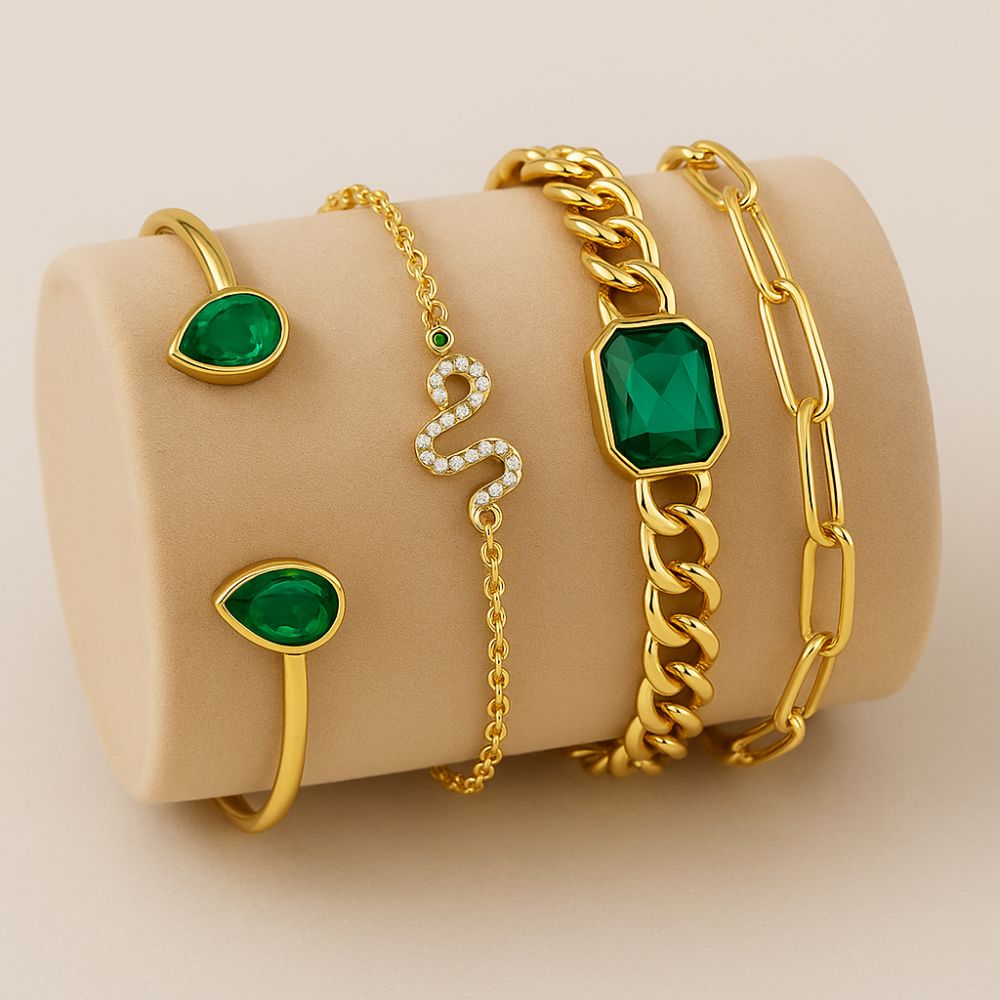 Bracelets with Green Crystals Pack