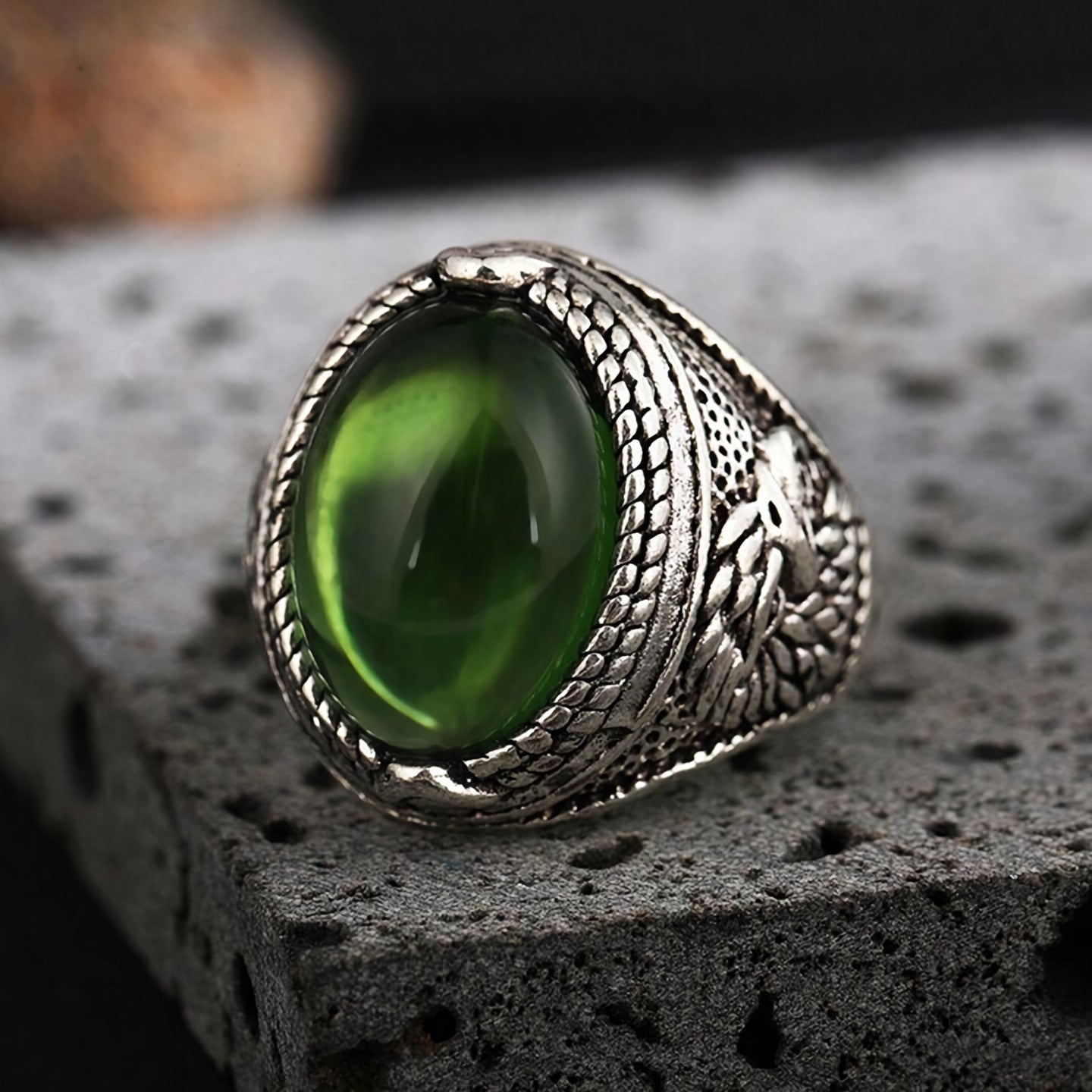 Vintage Green Moonstone Silver Ring