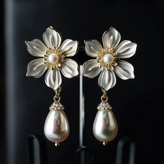 Dangling Flower Pearl Earrings