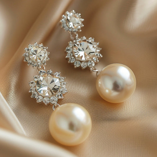 Dangling Zirconia Gold Pearl Earrings
