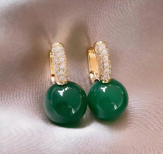 Green Pearl Earrings in Gold