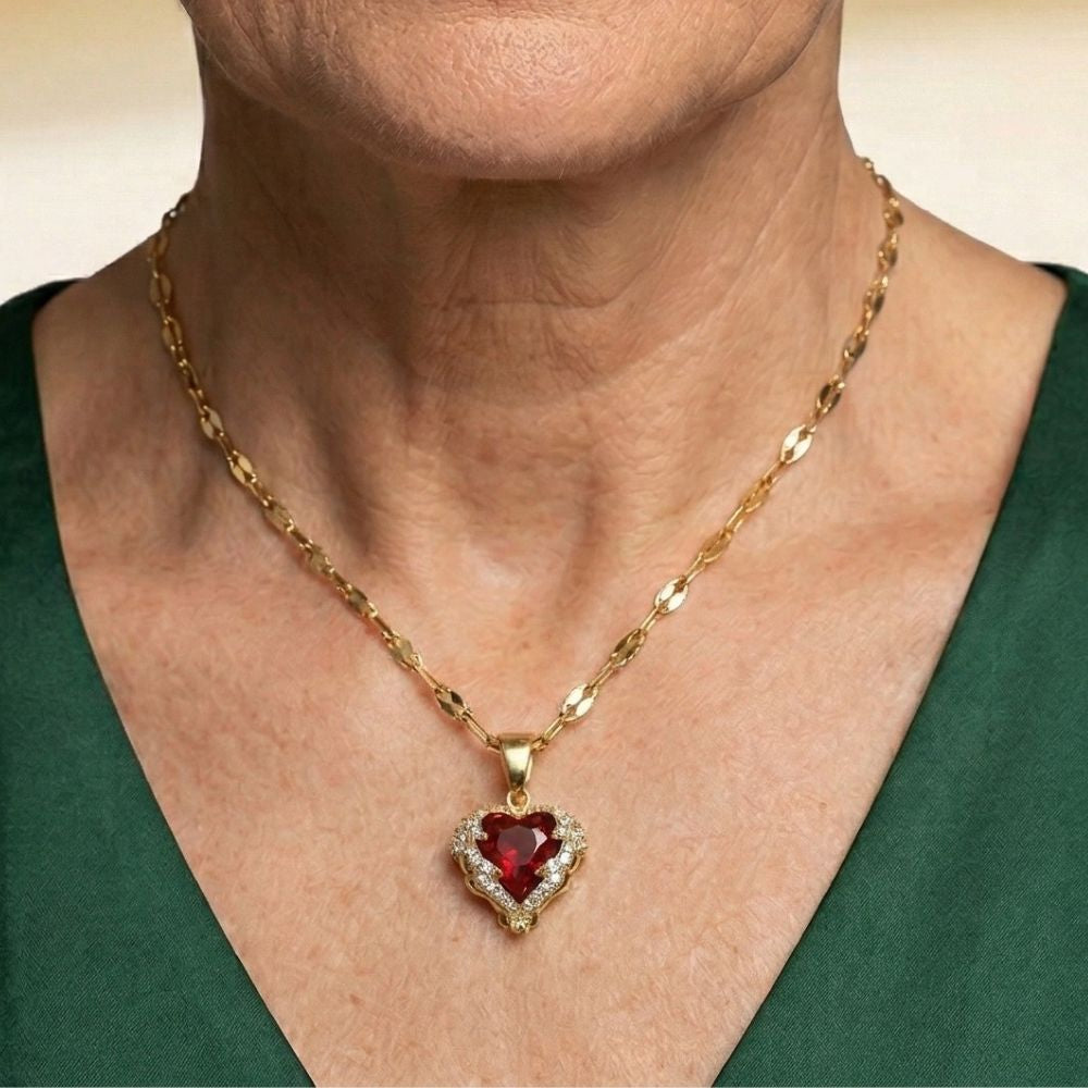 Angel Embrace Ruby Heart Necklace