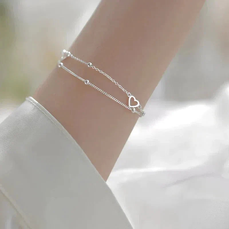 Adjustable Silver Heart Bracelet
