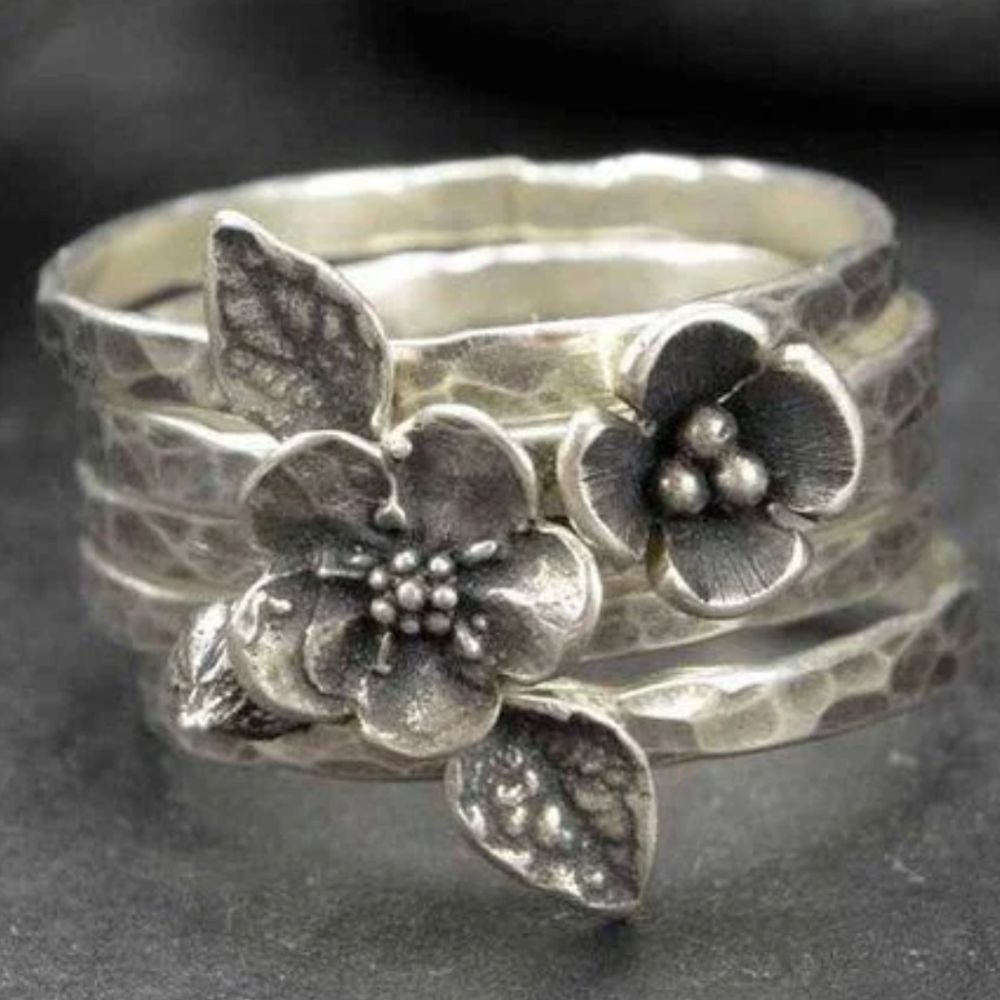 Vintage Flower Silver Layer Ring