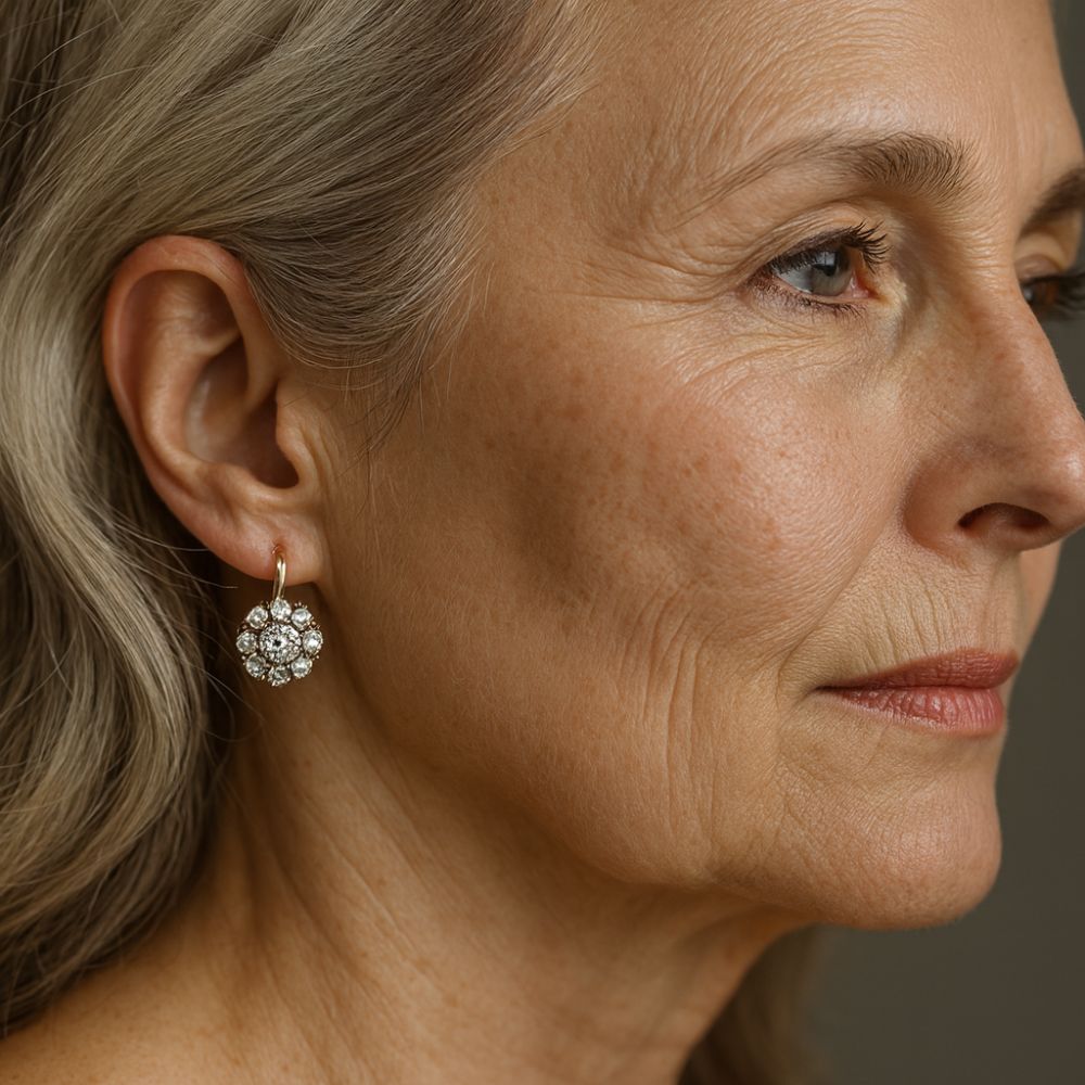 Vintage Inlaid Gems Gold Earrings