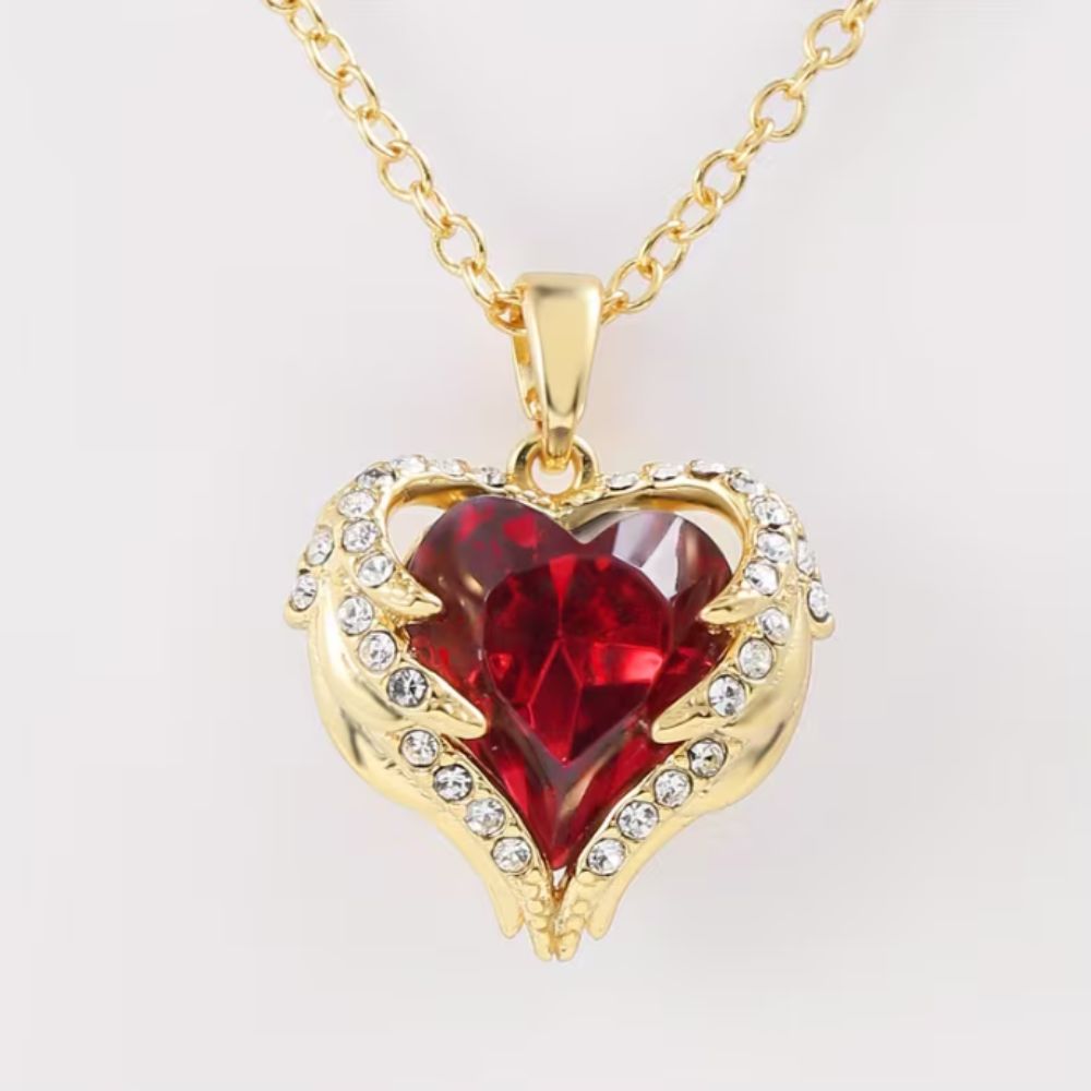 Angel Embrace Ruby Heart Necklace