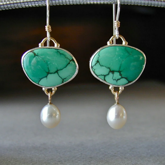 Vintage Turquoise Stone Pearl Earrings