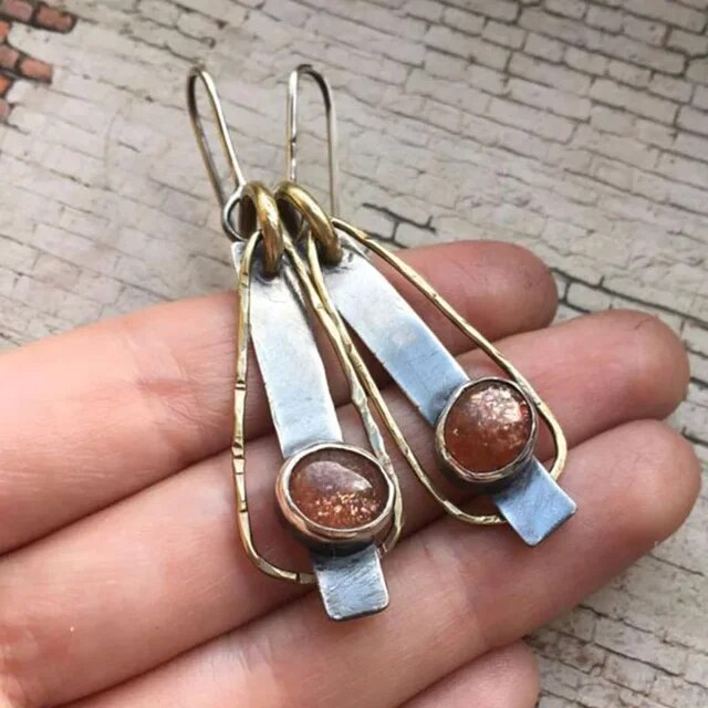 Vintage Orange Stone Gold & Silver Earrings
