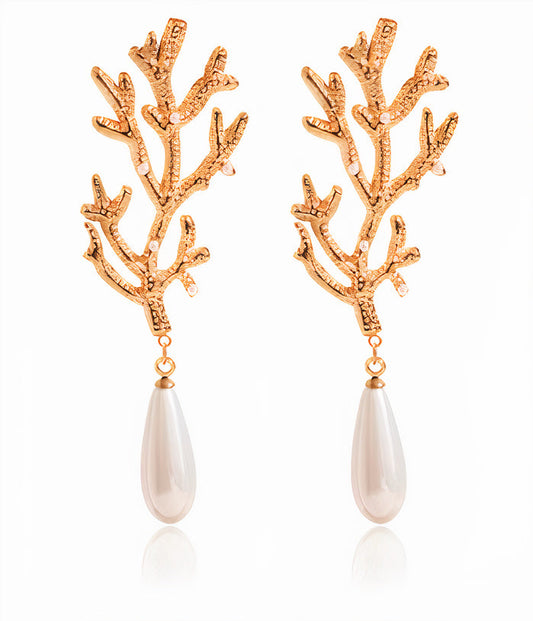 Coral Earrings with Freshwater Pearl Finish
