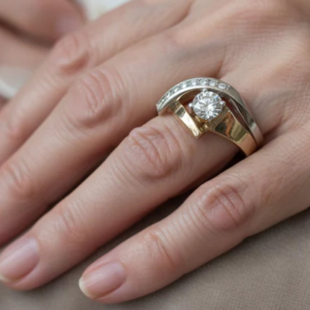 Vintage Irregular Gold & Silver Zirconia Ring