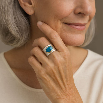 Vintage Blue Oval Stone Silver Ring
